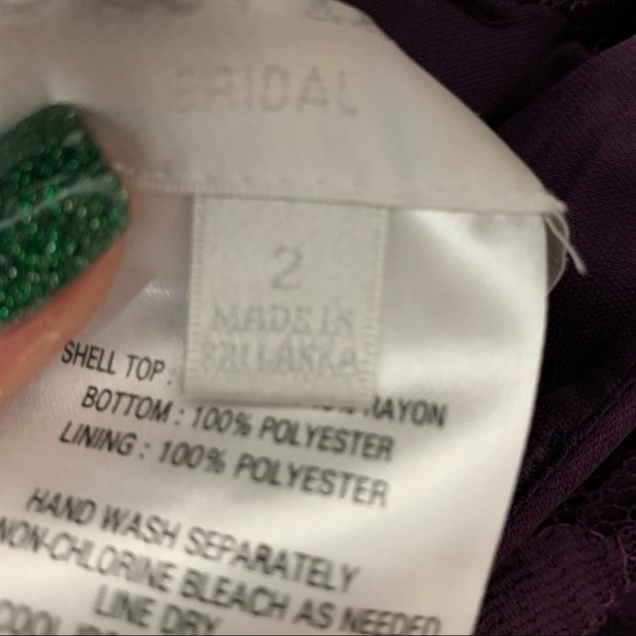 [David's Bridal] Women's Plum Purple One Shoulder Lace Chiffon Dress - Picture 6 of 10